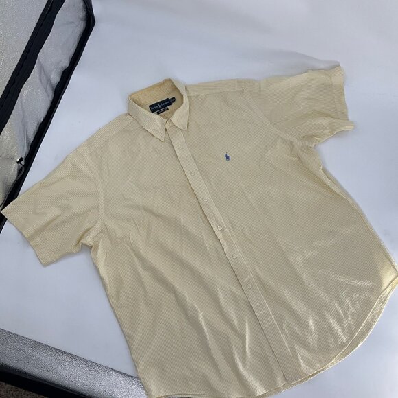 Ralph Lauren Mens Yellow Striped Short Sleeve seeraucker Button-Down Shirt XXL - Picture 5 of 10